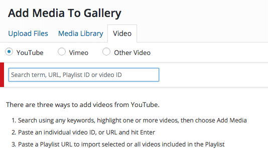 YouTube video search in WordPress