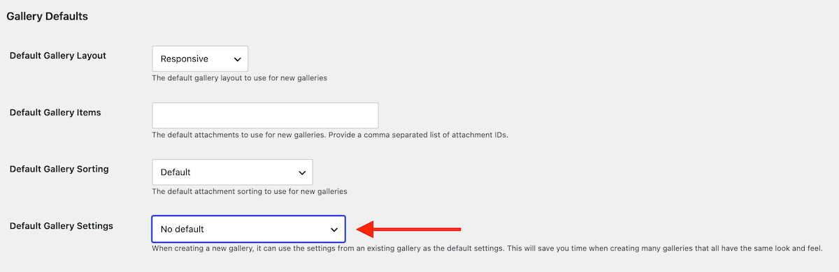 Gallery Default settings for FooGallery PRO