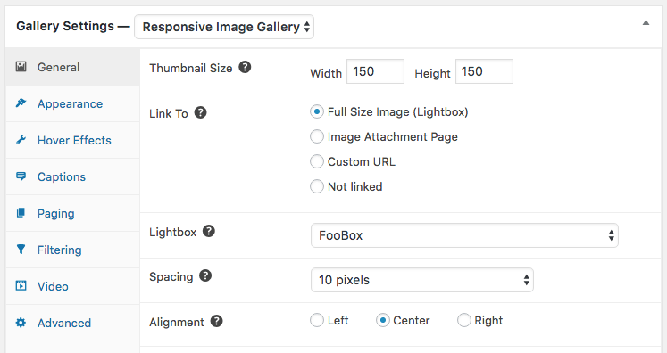 General settings for FooGallery