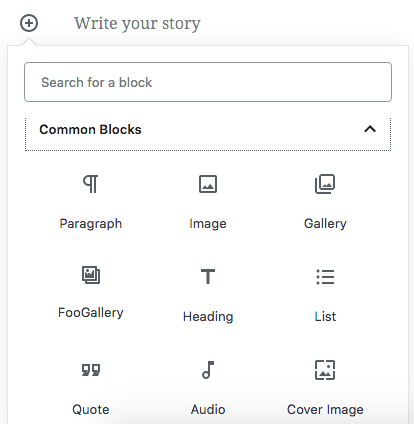 FooGallery displays in Gutenberg block menu