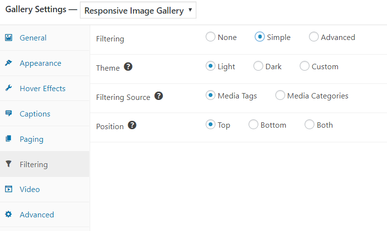 enable filtering for your gallery