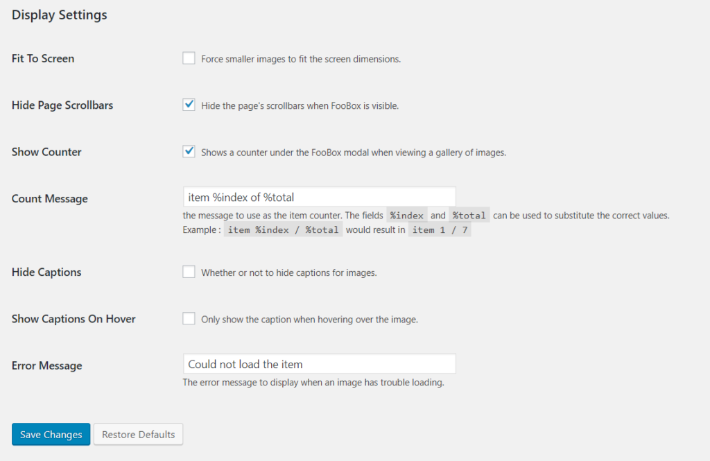 FooBox Display Settings