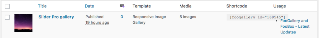 Find gallery shortcodes in FooGallery menu