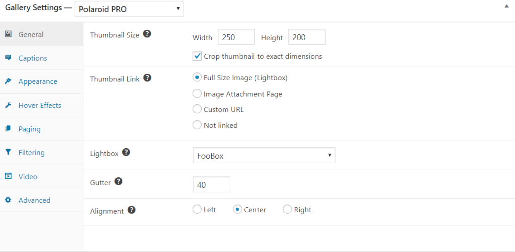 Polaroid Pro gallery settings