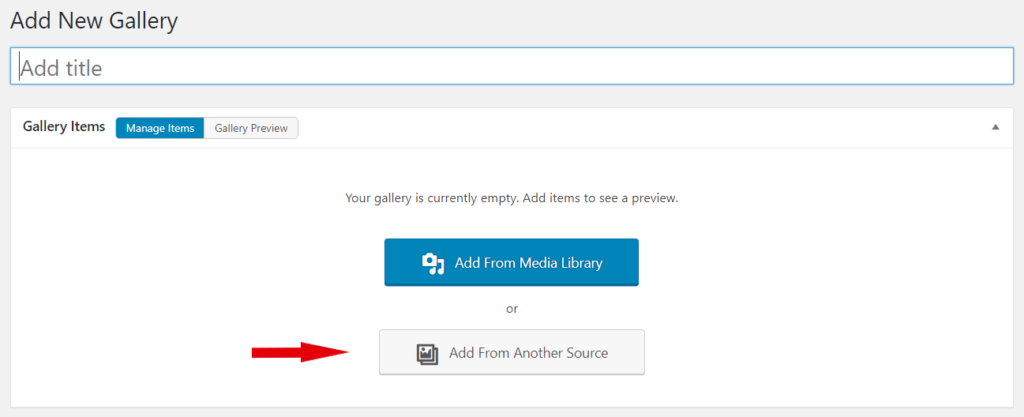 Add new Gallery. Select from Another Source.