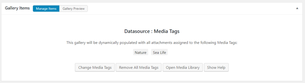 Manage items for Media Tags gallery