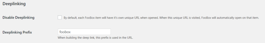 FooBox Pro deeplinking settings
