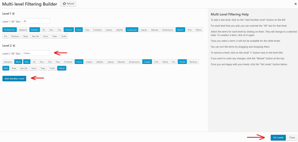 multi-level filtering builder