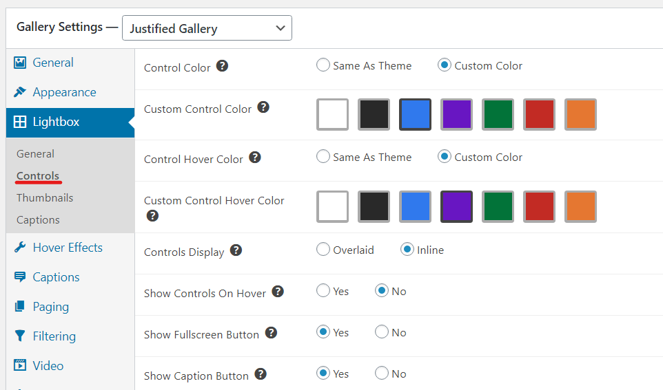 PRO lightbox controls menu