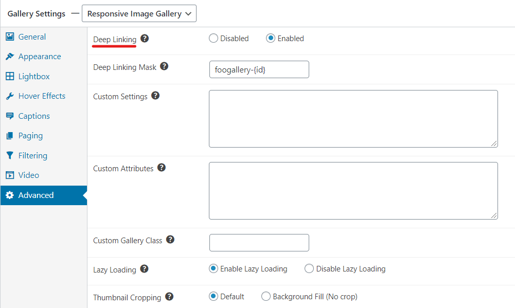 Deep linking in FooGallery