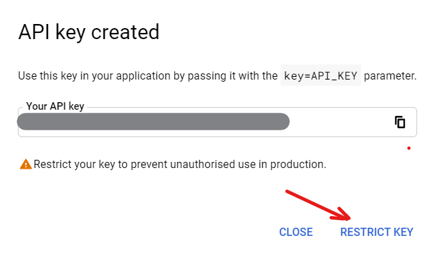 API Key created where you can restrict the key