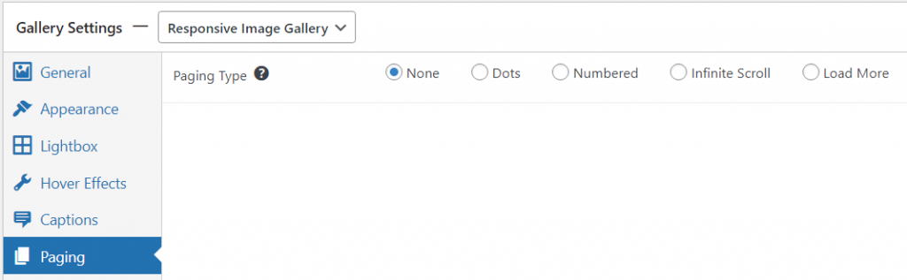 paging options available in FooGallery