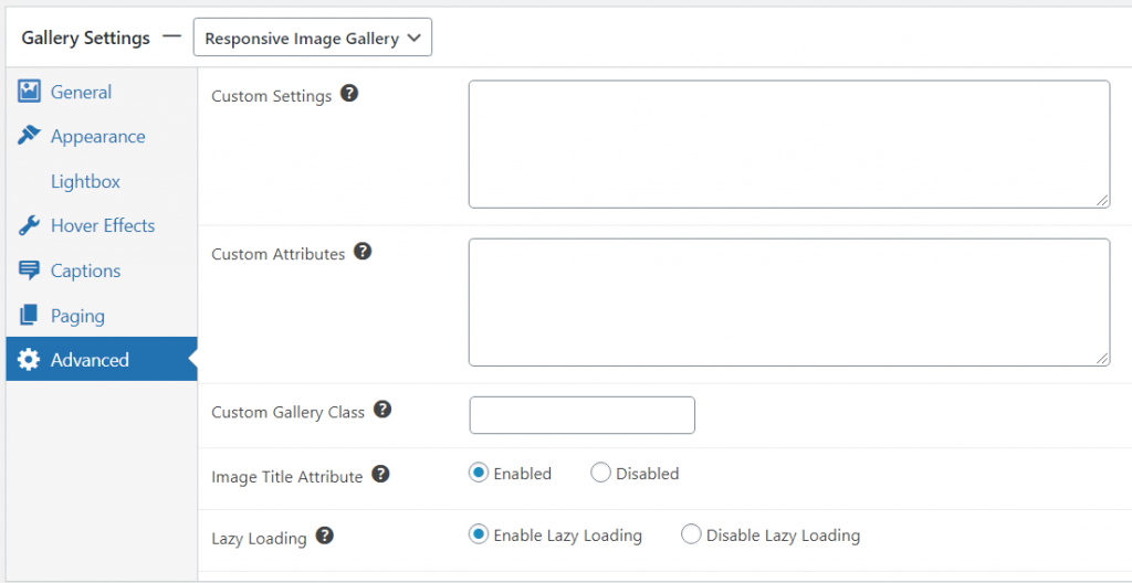 Advanced settings for FooGallery free