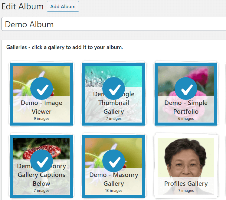 Edit Albums page in FooGallery