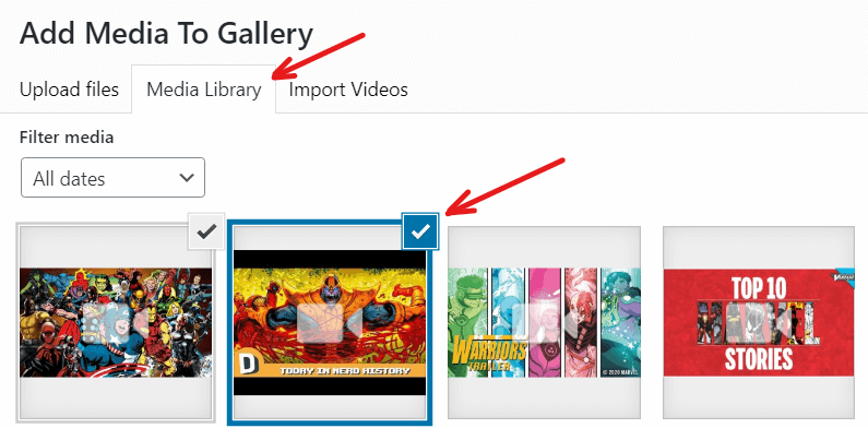 add video to gallery from media library