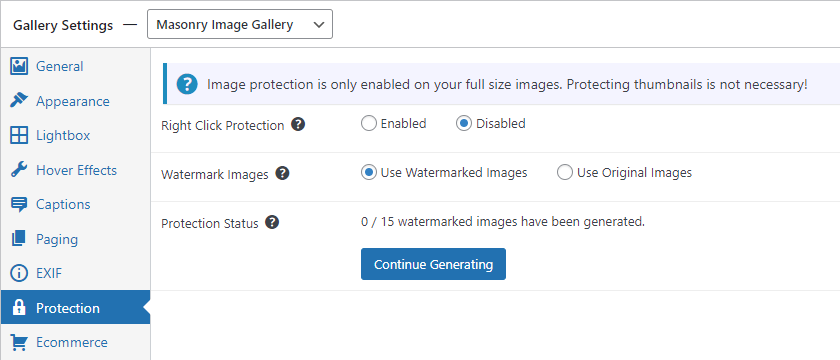 Enable right click image protection