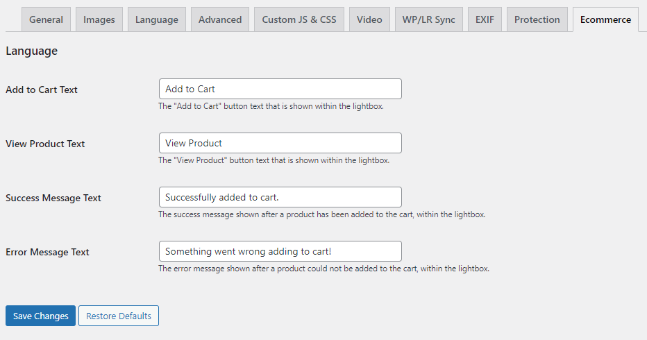 Global settings for Pro commerce plan