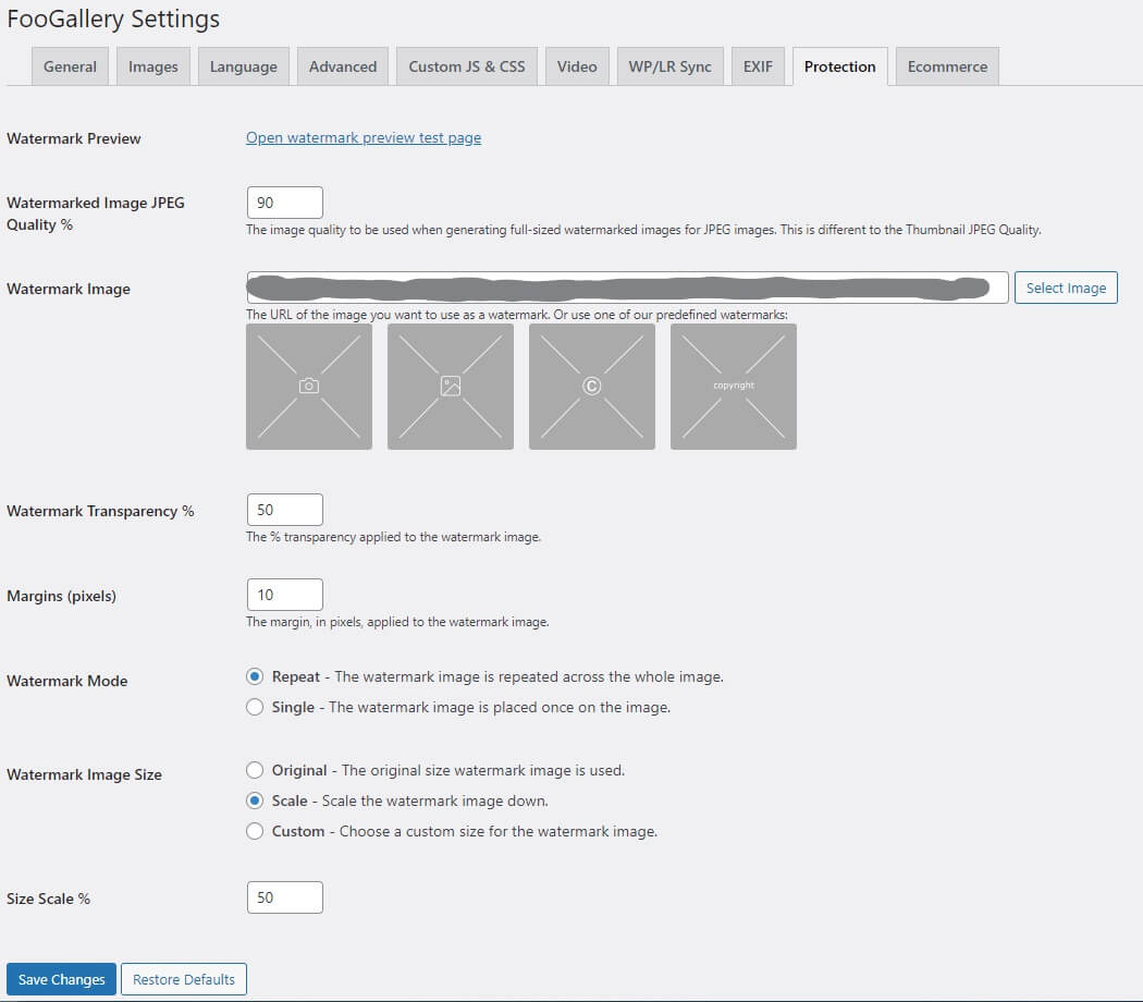 Global watermarking settings for foogallery pro commerce