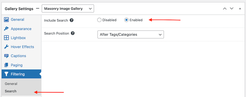 Enable search for your galleries