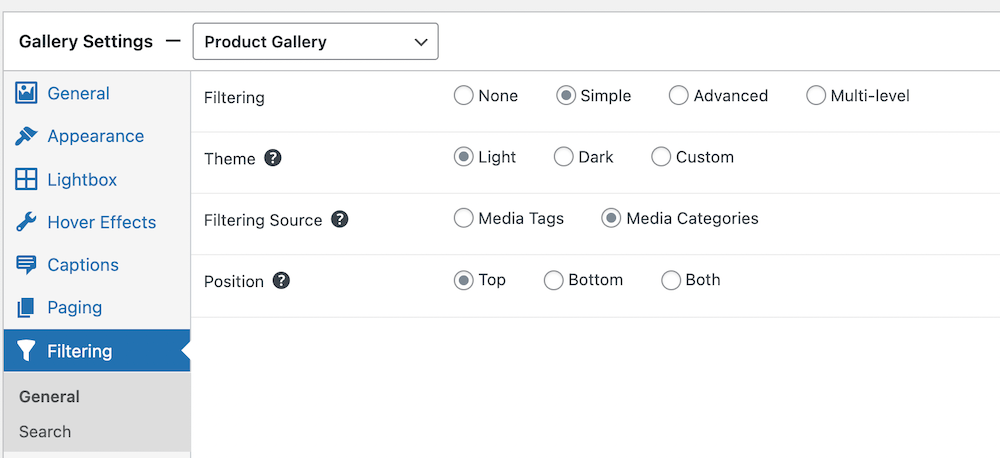 Simple filtering used in Product gallery