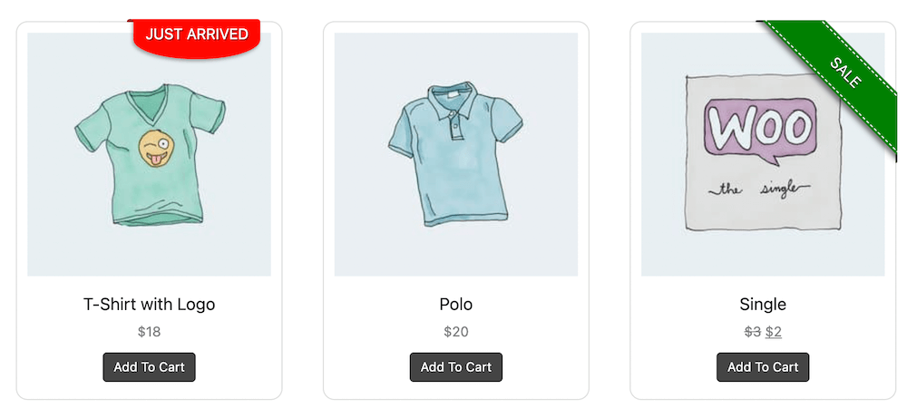 A product gallery with add to cart buttons