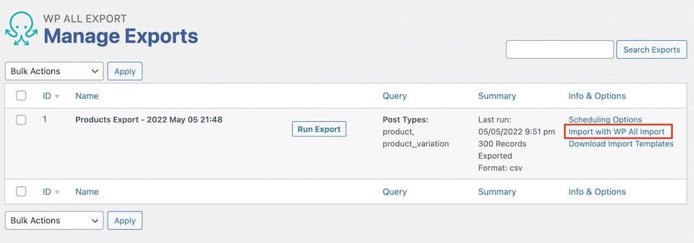 import modified spreadsheet with wp all import