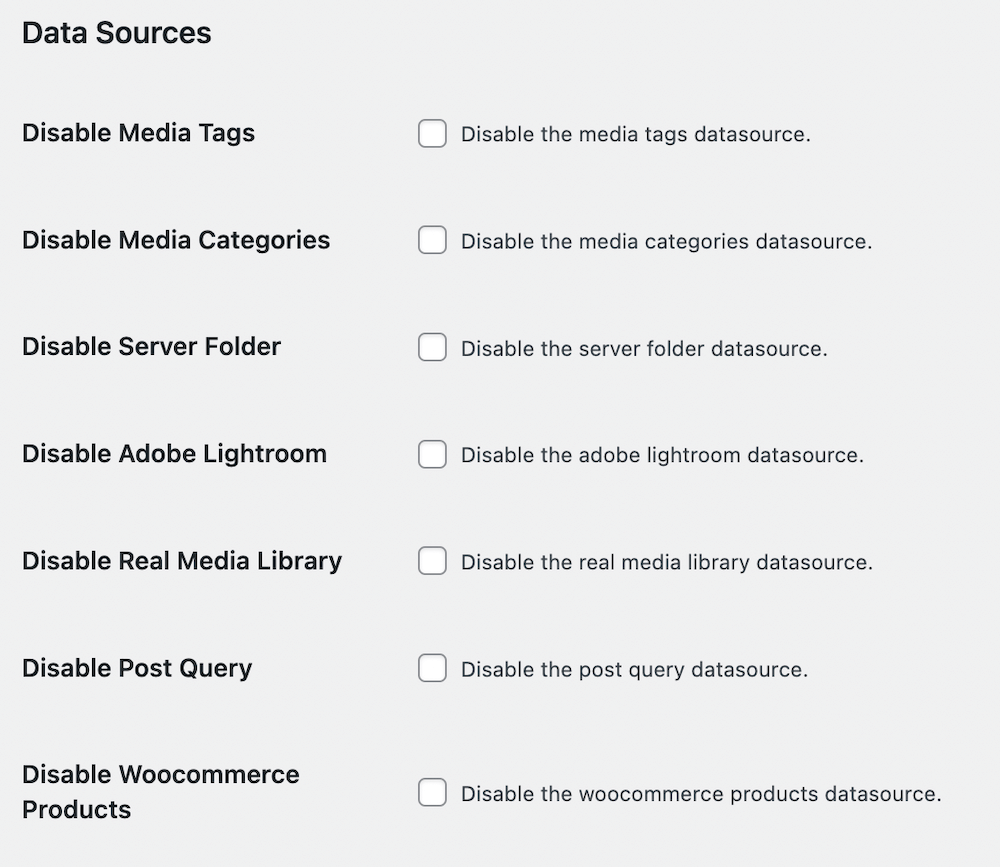 disable data sources in white labeling