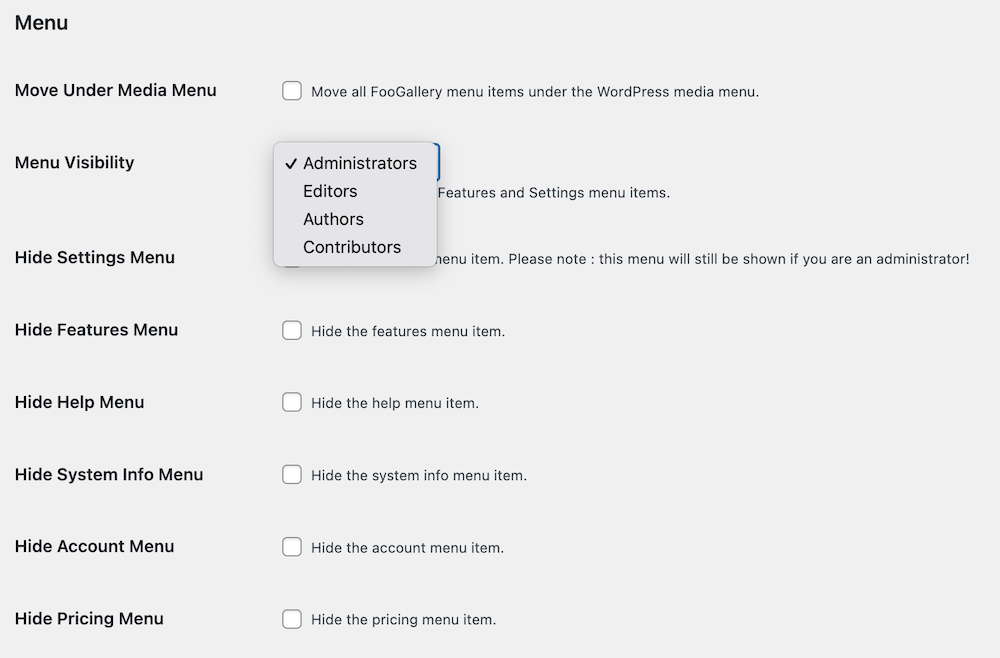 menu settings