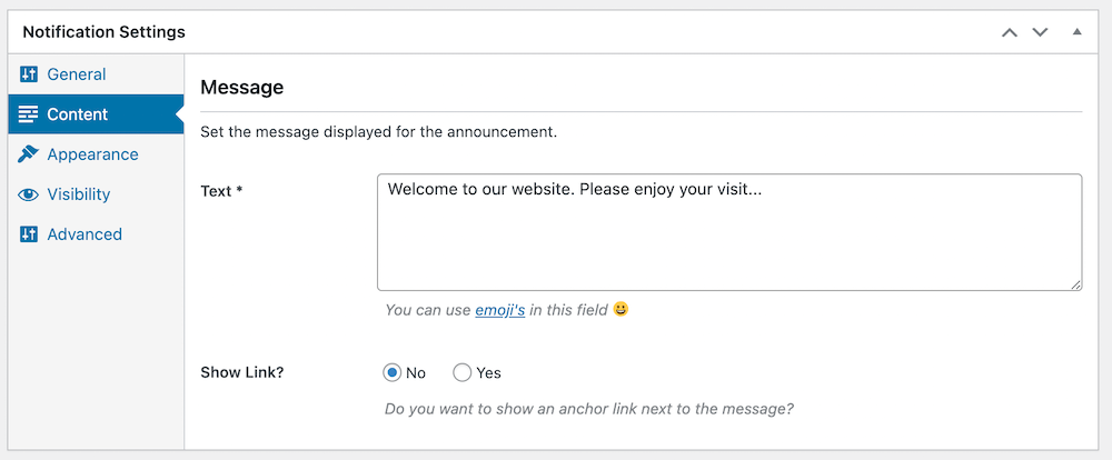 announcement bar settings