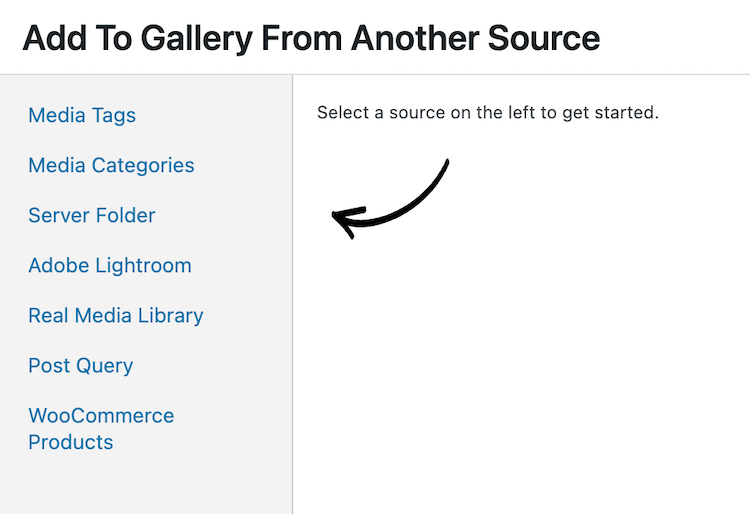 select WooCommerce Products as gallery datasource