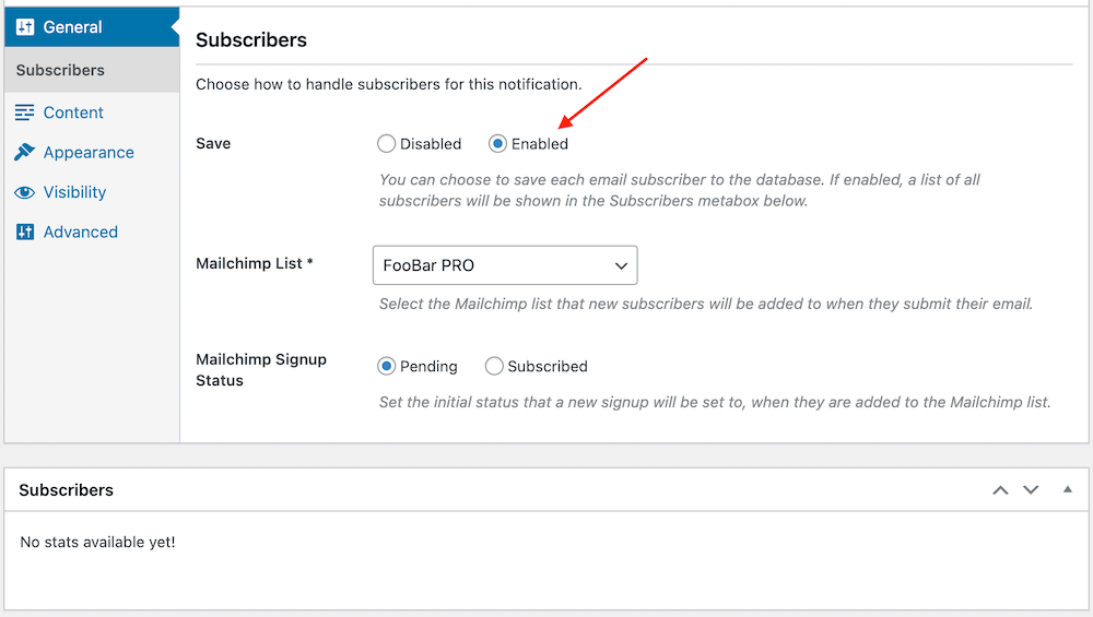 Collect Subscribers using sign up bar without integration