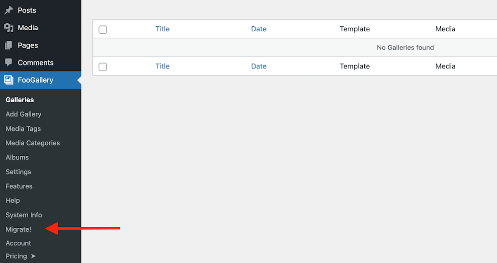 Locate Migrate in Foogallery menu