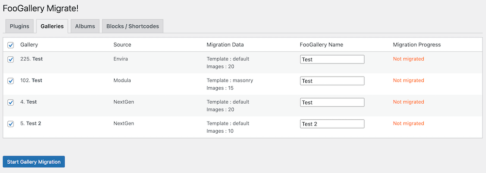 migrate galleries