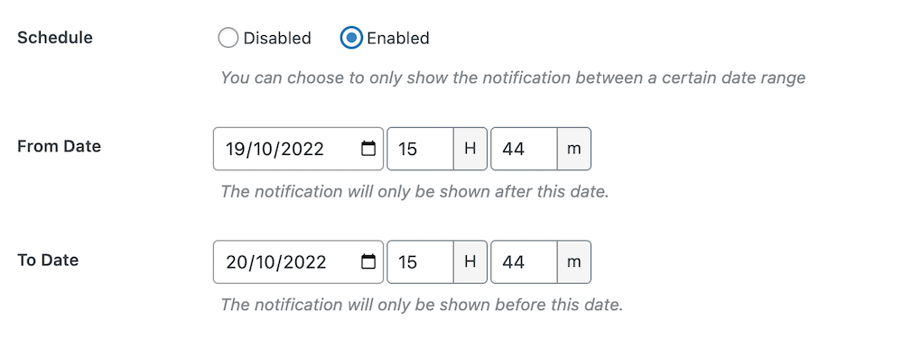 schedule when to display your notifications