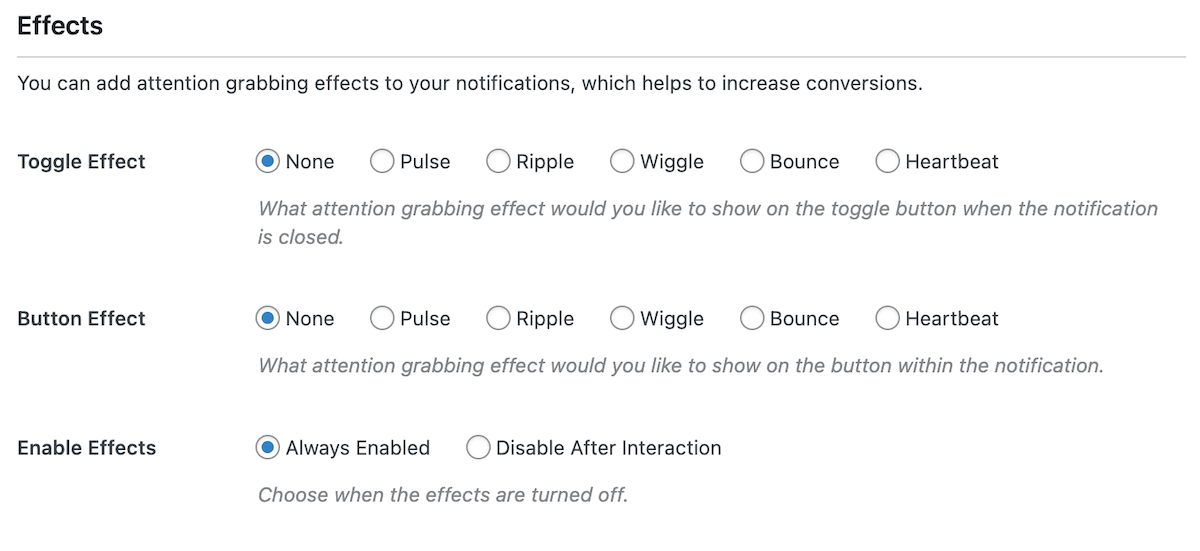 Attention-grabbing toggle effects