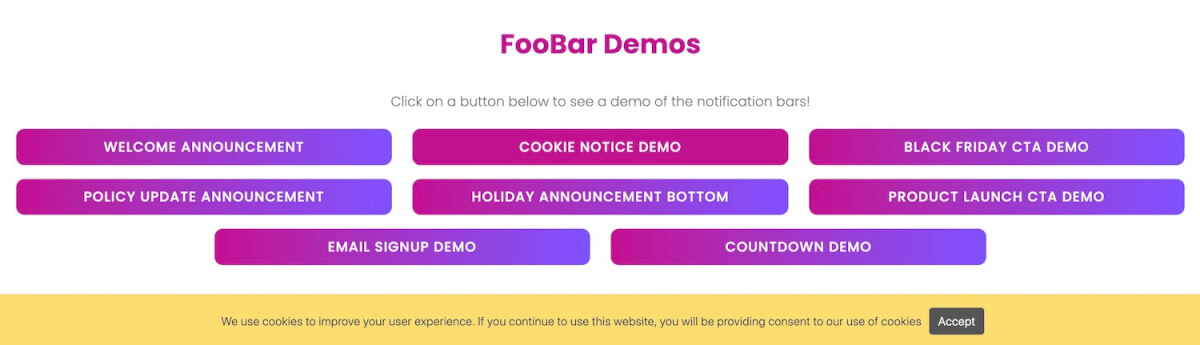A cookie banner made with FooBar