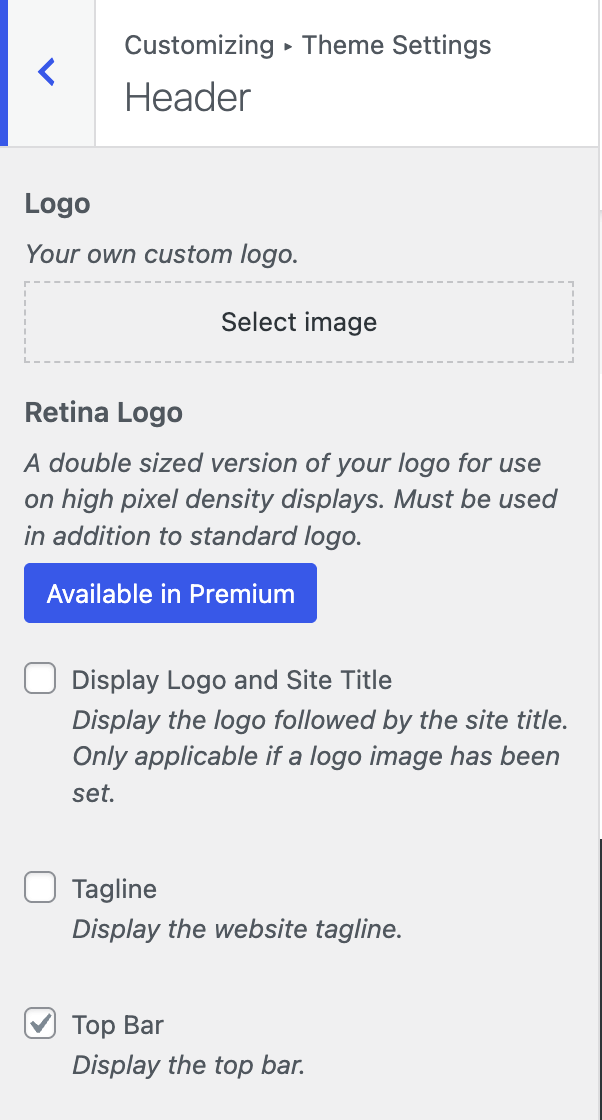 Displaying the top bar