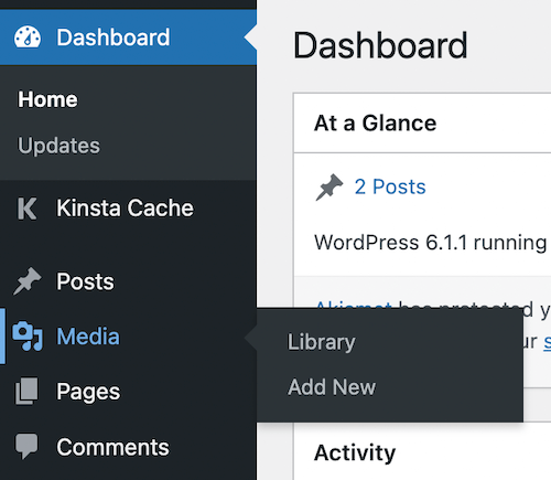 Media library in WordPress dashboard menu