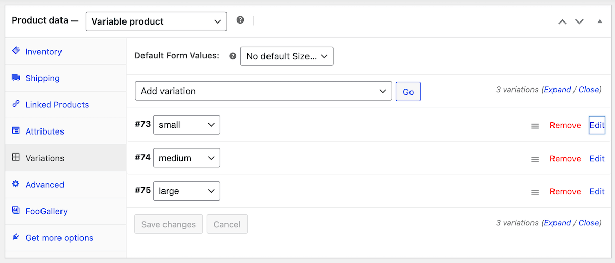 setting up a variable product in WooCommerc