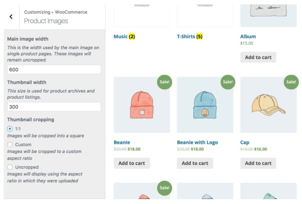 WooCommerce product image sizing