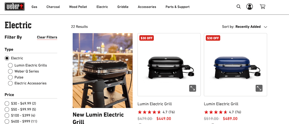 Weber product page with sale badge