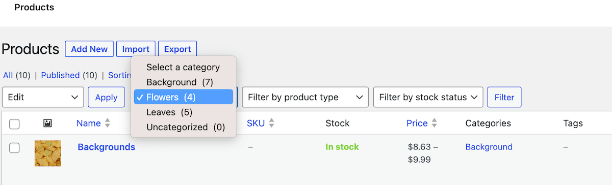 Filter products by category