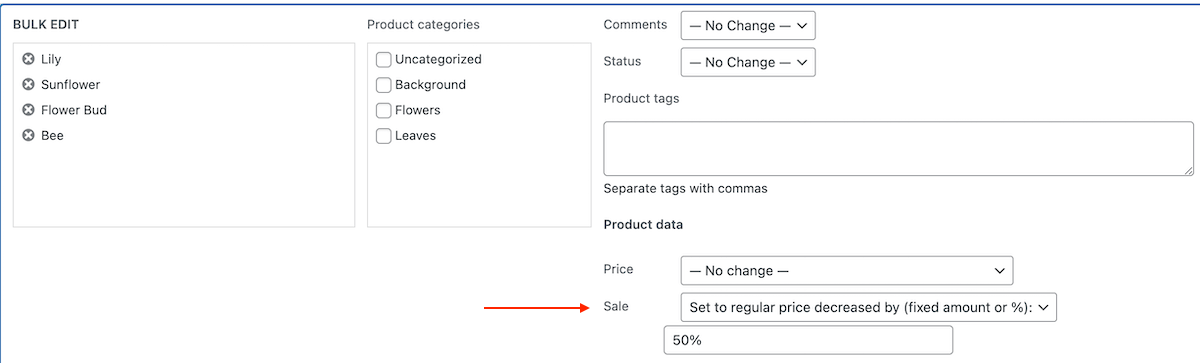 Set a sale price by amount or percentage