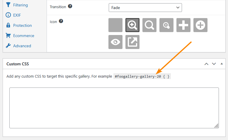 FooGallery custom CSS section
