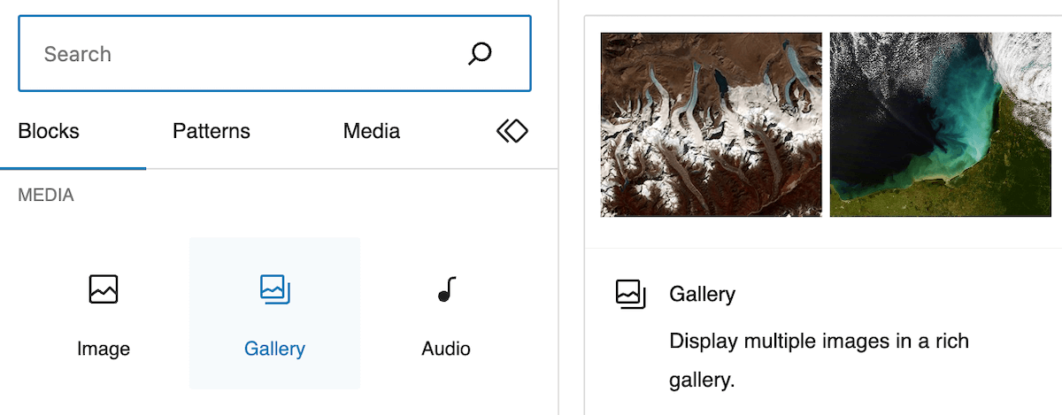 Gallery block in Gutenberg