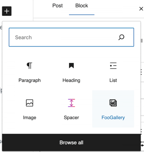 FooGallery block in Gutuenberg editor