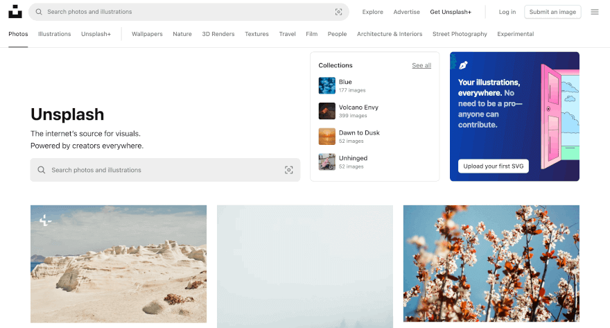 Unsplash+ homepage