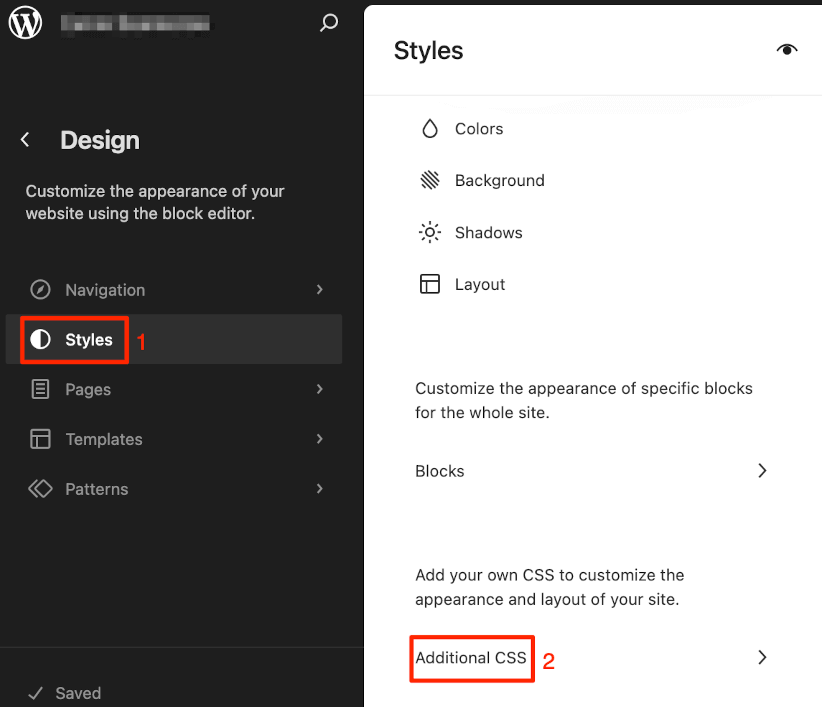 WordPress block editor additional css class section
