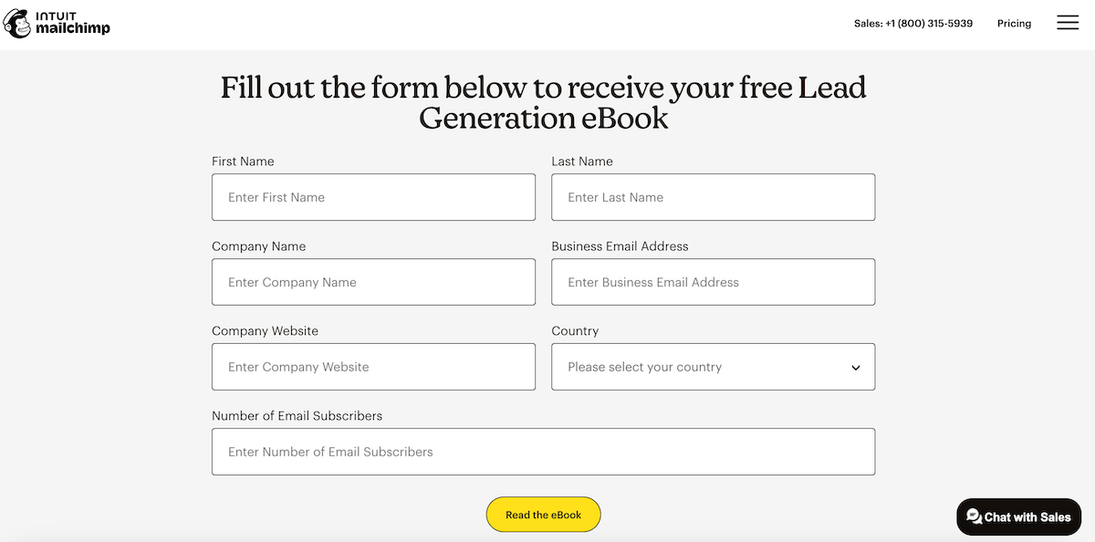 Lead magnet form on Mailchimp