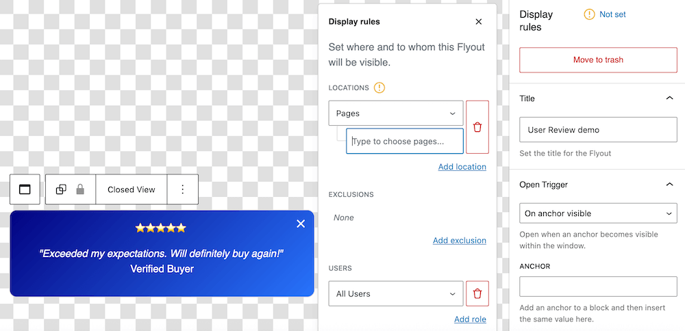 Set display rules and trigger for FooConvert Flyout widget